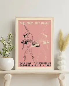 Vintage NYC Ballet Poster, Pink Ballet Wall Art, 1960s Dance Poster, New York City Ballet Decor, Retro Ballerina Art. Dancing Decor Retro Art, Dancing Poster, Poster No Frame Gifts Ornaments