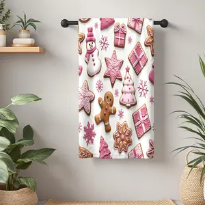 1Pc Christmas pink hued gingerbread cookies and decorations Bathroom Hand Towel Bath Towel, Multiple Size Microfiber Towel, Ultra-Soft Quick Dry and Absorbent Polyester Large Bath Towel, Unique Home Decorative Kitchen