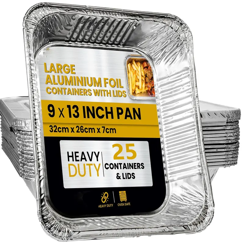 25-Pack Disposable Aluminum Foil Kitchenware Pans - 12.5x10.25in Half-Size Deep Heavy-Duty Disposable Pan for Home Cook Effortless Cooking Solutions, Quick Baking Sessions, Roasting
