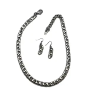 TFJ Women Short Fashion Necklace Chunky Plastic Chain Links Hip Hop Jewelry Silver + Earrings
