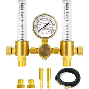 Argon Regulator Flow Meter with 6.5  Hose,CGA580 Inlet Connection,5/8" x 18RH Outlet Fitting,Dual Output Argon Welding Flowmeter for TIG MIG Welder