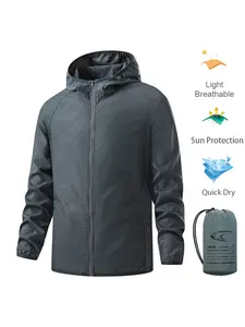 Unisex Summer UV Protection Jacket, Outdoor Hiking Camping Travel Sport Coat, Lightweight Quick Dry Packable Windbreaker with Pouch