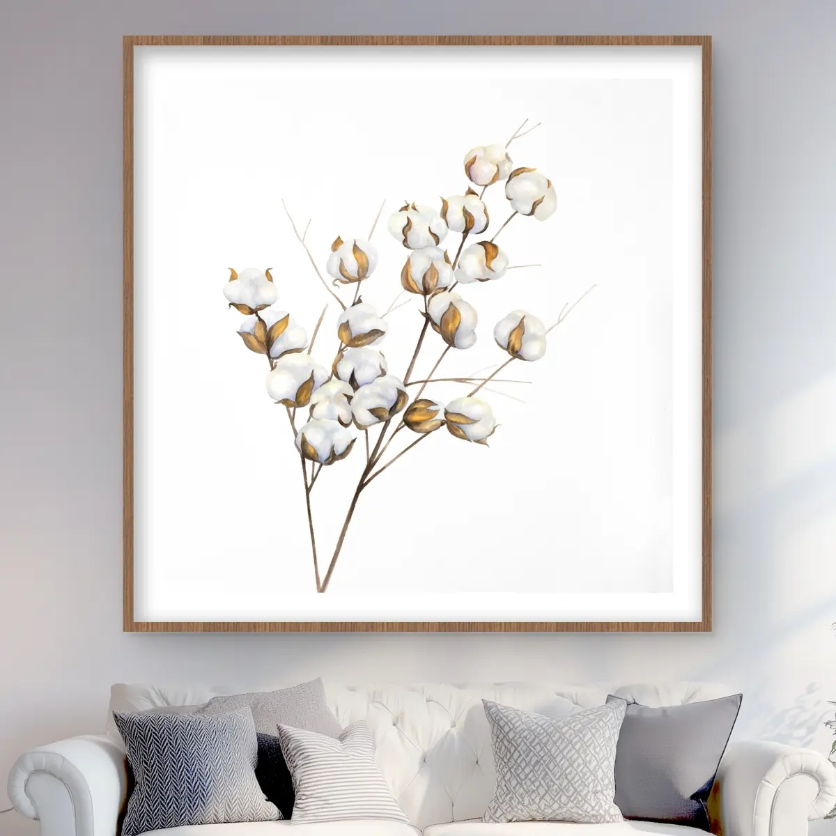 Begin Home Decor C1FM4848U0MRGS 48 x 48 in. A Branch of Cotton Flowers - Scandinavian Brown Framed Print Wall Art