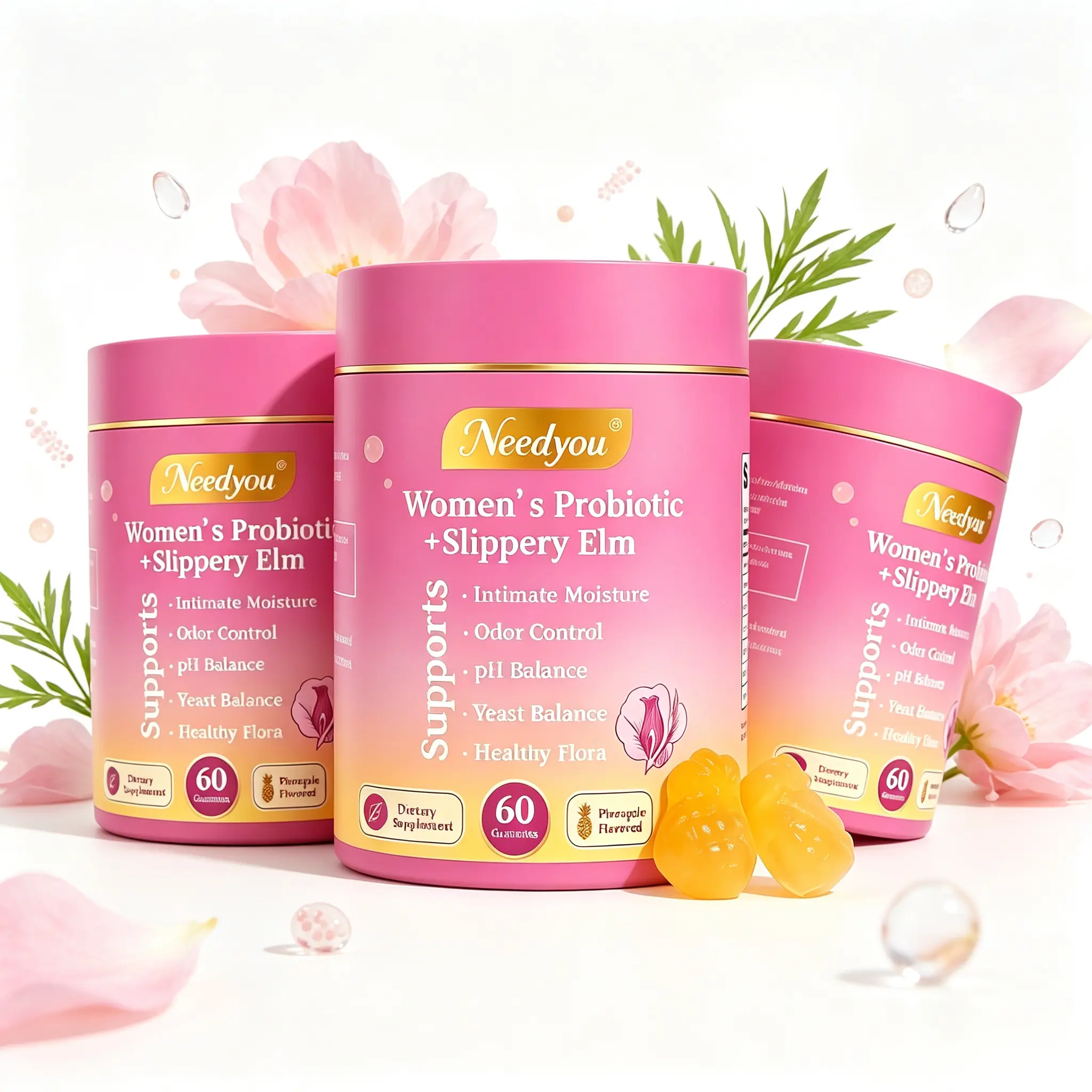 [Live Exclusive] Her Juicy Feminine Probiotics Gummies- All in One Solution with Slippery Elm and Prebiotics&Lactobacillus Probiotic Blend for Women's pH Balance and Dryness -Hawaiian Pineapple Gummies 60 Counts Women's Probiotics Daily Dietary Supplement