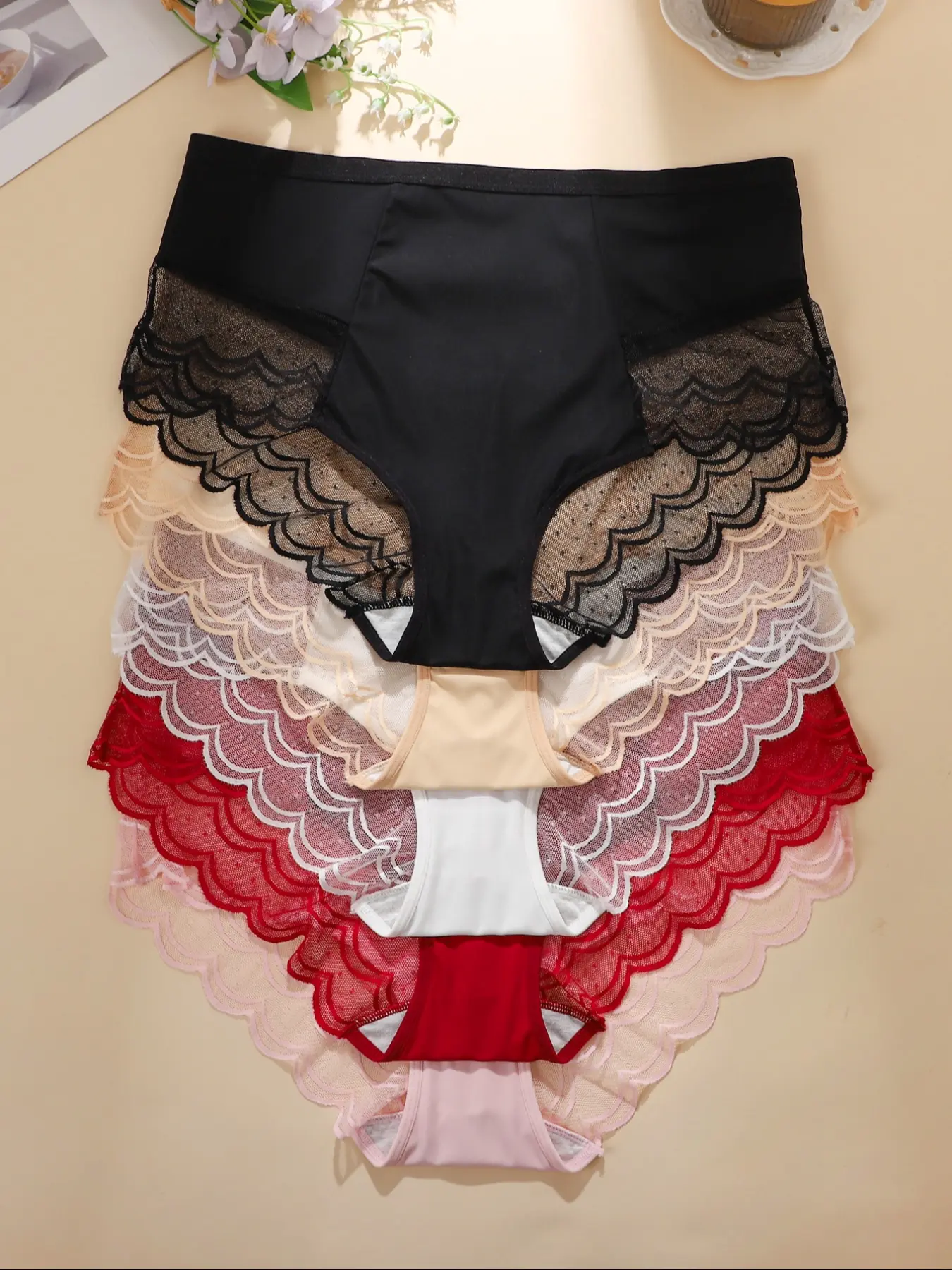 [1XL-4XLPLUS SIZE]Women's Plus Size Everyday Lace Patchwork Underwear Set, Lace Panty Set, High Waisted Panty, Breathable Elasticity Full Coverage Panties, Comfortable Fit Ladies Lingerie