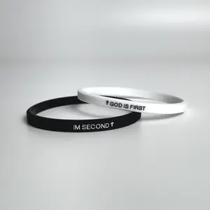 4-Packs-GOD IS FIRST, I AM SECOND Motivational Message BRACELET, Wearable Badge of Faith, Thin Style Religious (Set of 4 bracelets, 2 larger one and 2 medium one) bracelets for men and women