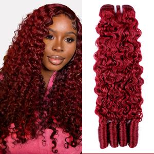 99J Burgundy Colored Burmese Curly Bundles Unprocessed Virgin Hair Extensions Dark Burgundy Water Wave with Spiral 100% Human hair Bundles