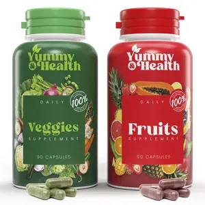 Yummy & Health Fruits and Veggies Supplement - Made with Superfoods - 90 Fruit and 90 Veggie Capsules - Vitamins & Essentials Minerals