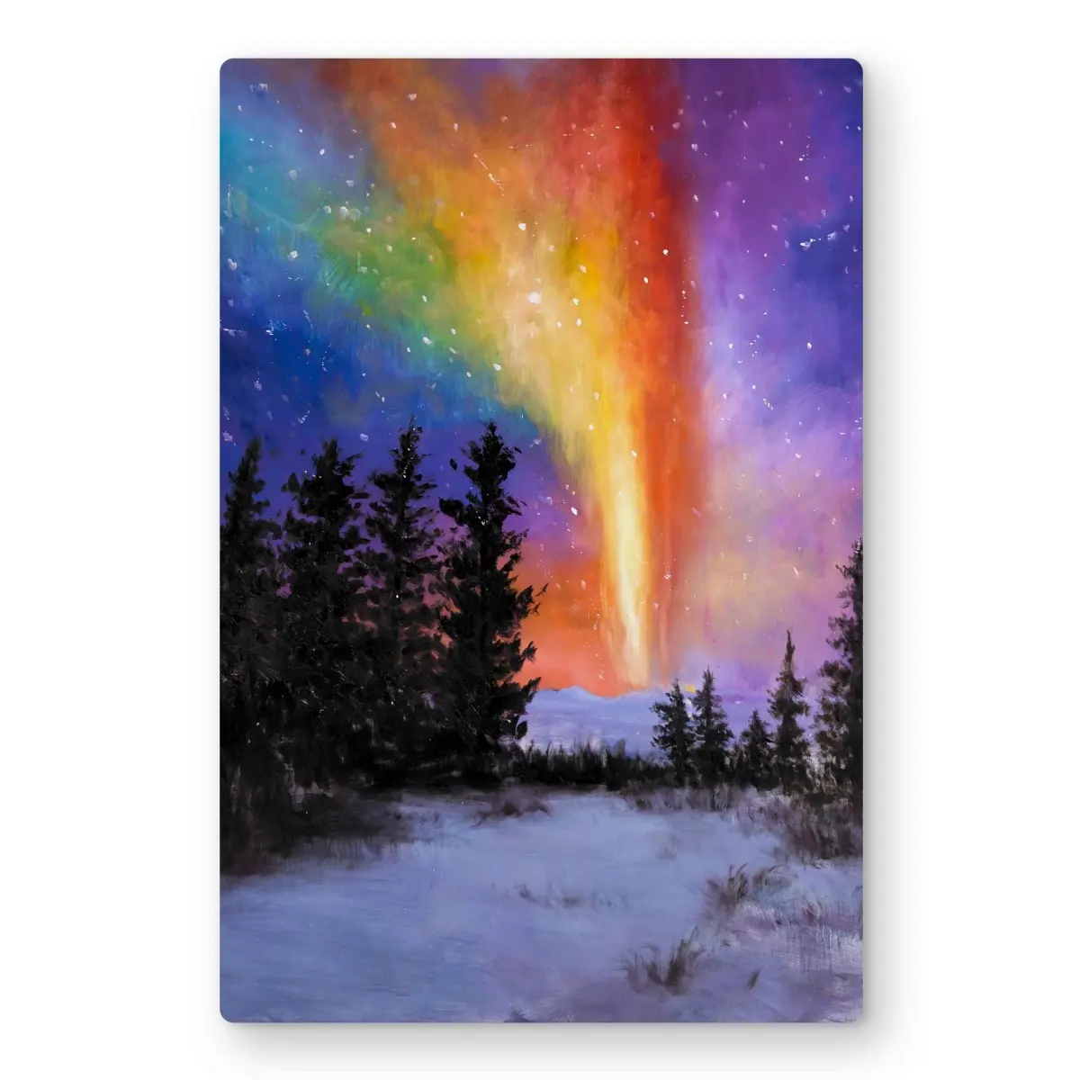 Begin Home Decor C1MP1218ZGAGYL 12 x 18 in. Aurora Borealis in the Forest Wall Art - Trees Seasons Metal Print