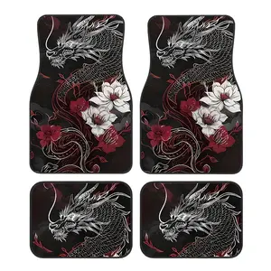 4-Piece Dragon Pattern Universal Car Floor Mats, Fits Sedans Suv Trucks, All-Weather Polyester Fiber Interior Accessories, Unisex Gift, Car Interior Kit