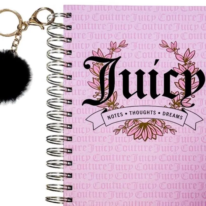 Juicy Couture Notes, Thoughts & Dreams Spiral Notebook Set with Black Pompom Keychain, Office Stationery Supplies, Writing Stationery
