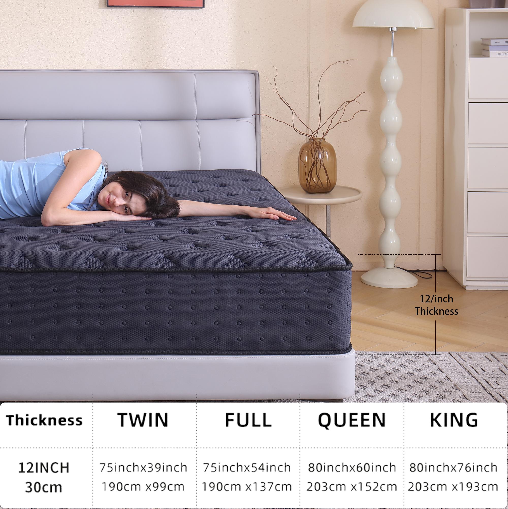 【Good value】12/14 Inch Twin, Full, Queen, King Mattress Memory Foam And Spring, Hybrid MattressMedium Firmness, Lumbar Support, For Home Rooms Hotels, Boxed Halloween ChristmasGift Furniture Ergonomic queen size mattress Interior Modern