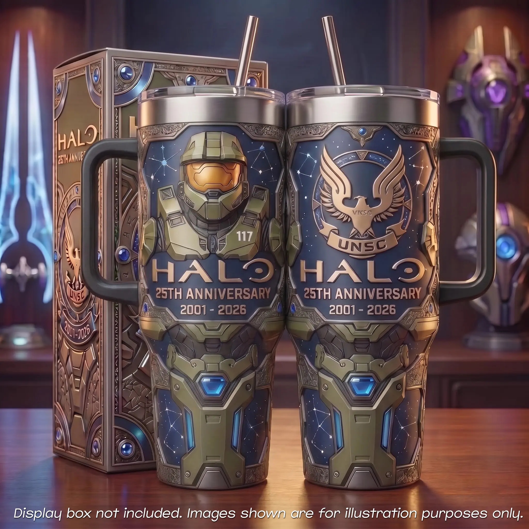 Halo 25th Anniversary 2001-2026 Master Chief 117 UNSC 40oz Tumbler With Handle Straw, Stainless Steel Insulated Travel Coffee Mug, Xbox Gaming Merch Combat Evolved Water Bottle, Cool Birthday Xmas Gift For Gamers Men Him
