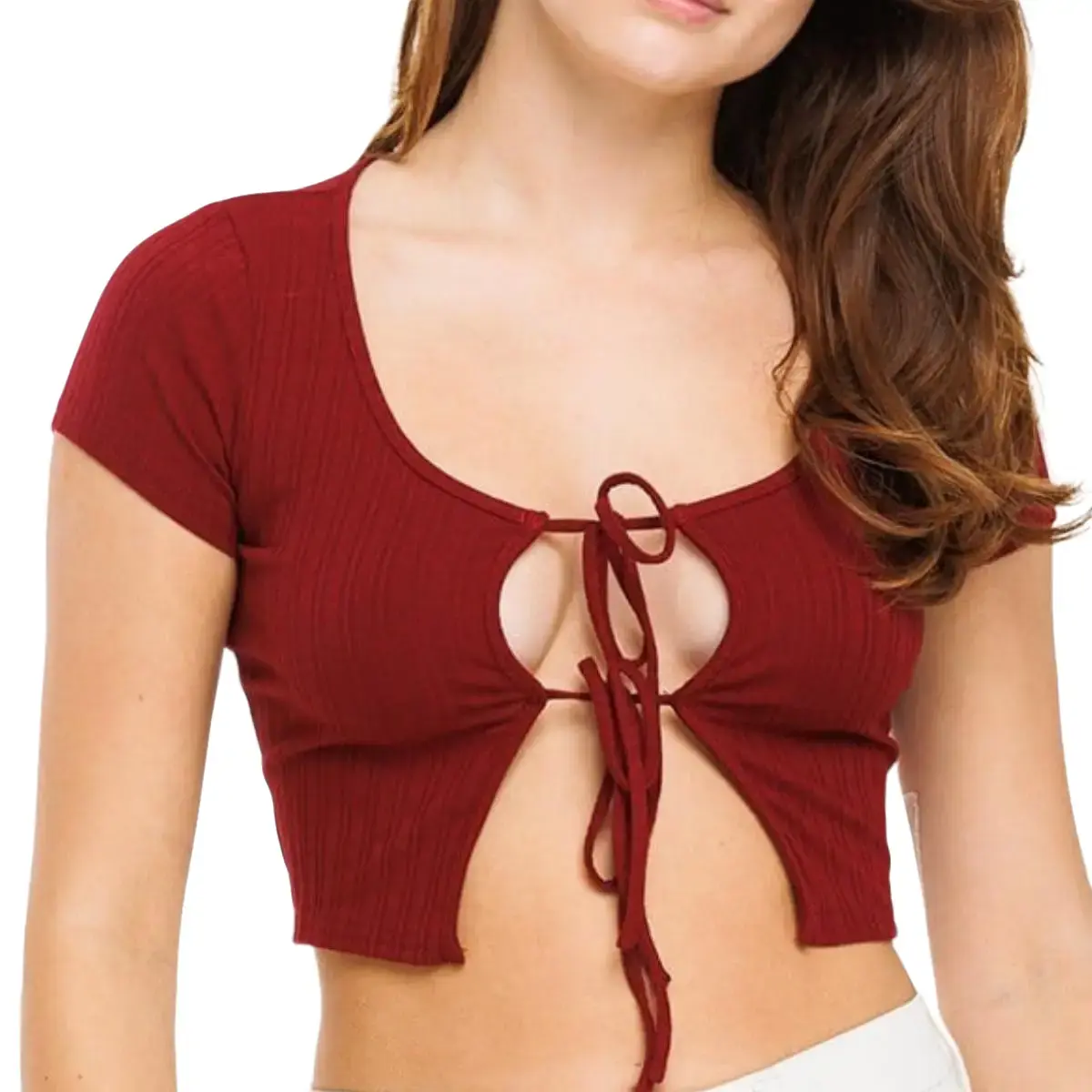 Sasha Cropped Silhouette Front Two Tie Style Basic Fabric Basic Fabric Top Lightweight Day Fitted Womenswear  Summer Casual Spring Blouse