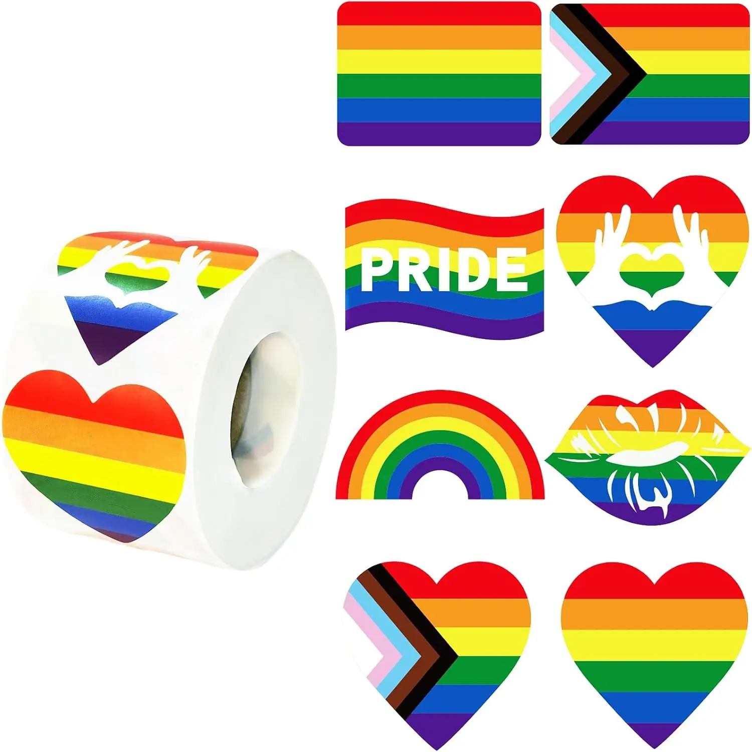 1000 Pcs Gay Pride Stickers, Progress Pride Rainbow Heart Stickers for Gay Lesbian Bisexual Pride Month LGBTQ Parades Decorations, 8 Design
