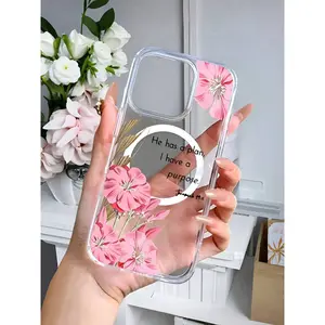 Pink Flowers Bible Verse Christian God Jesus Print Pattern Premium Magnetic Phone Case for Compatible with iPhone 17 E Air Pro ProMax iPhone16 15 14 Plus 13 12 11 X XS XR