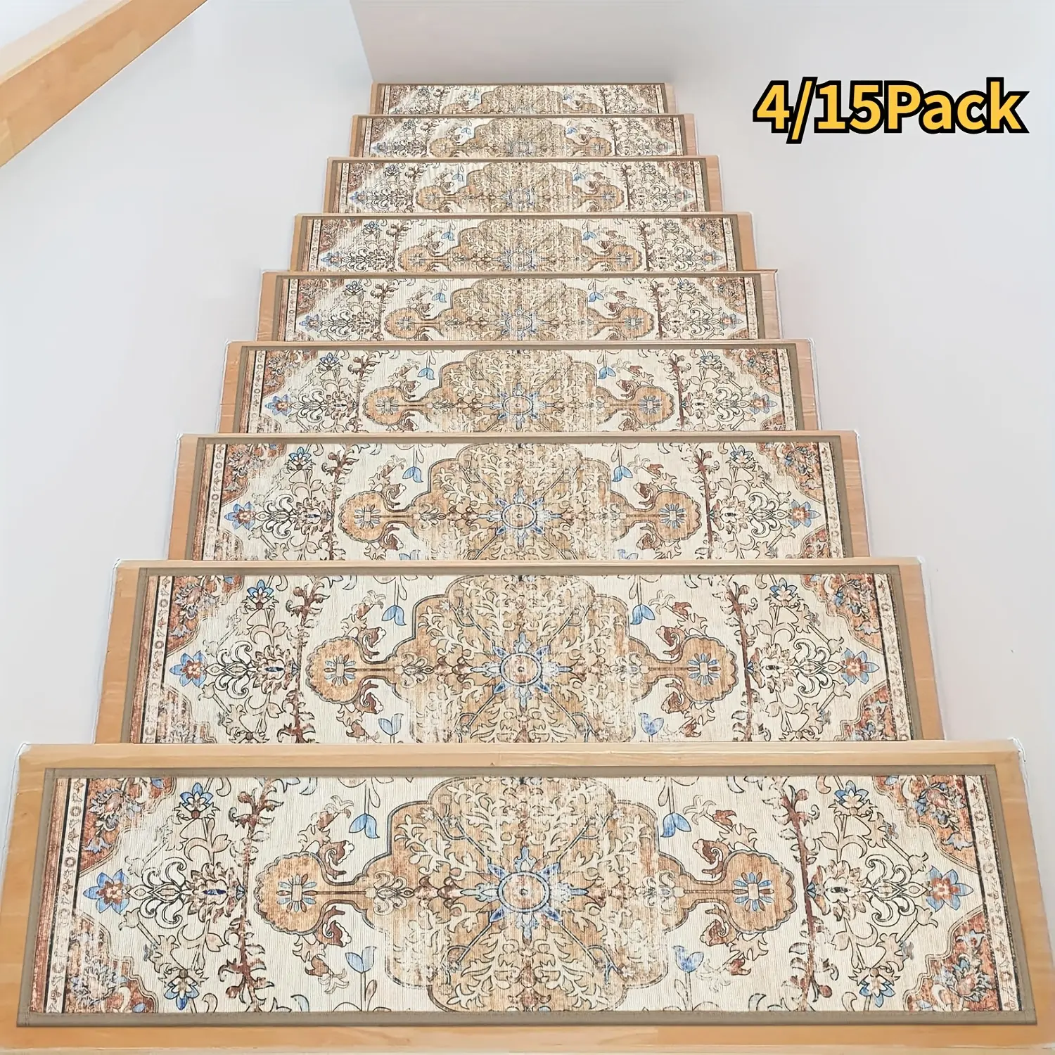Carpet Stair Treads for Wooden Steps Indoor 15 Pack 8" X 30" Peel And Stick Stair Treads Non Slip Staircase Step Treads Reusable Stair Runner Rugs for Dogs