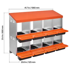 VEVOR 2 Tiers Chicken Nesting Boxes, 8 Compartments, Metal Egg Laying Boxes with Protective Collection Lids, Roll Out Nesting Box, Easy to Assemble, Ideal for Hens, Ducks, Chickens, and Other Poultry
