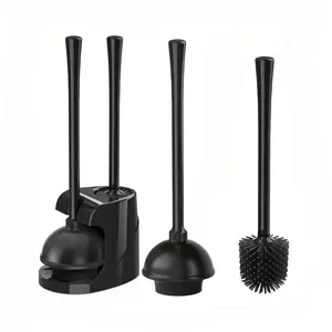 Two-In-One Toilet Brush & Long Handle Plunger Set, Rotating Head, Durable Plastic, Independent Bathroom Cleaning Tool Kit
