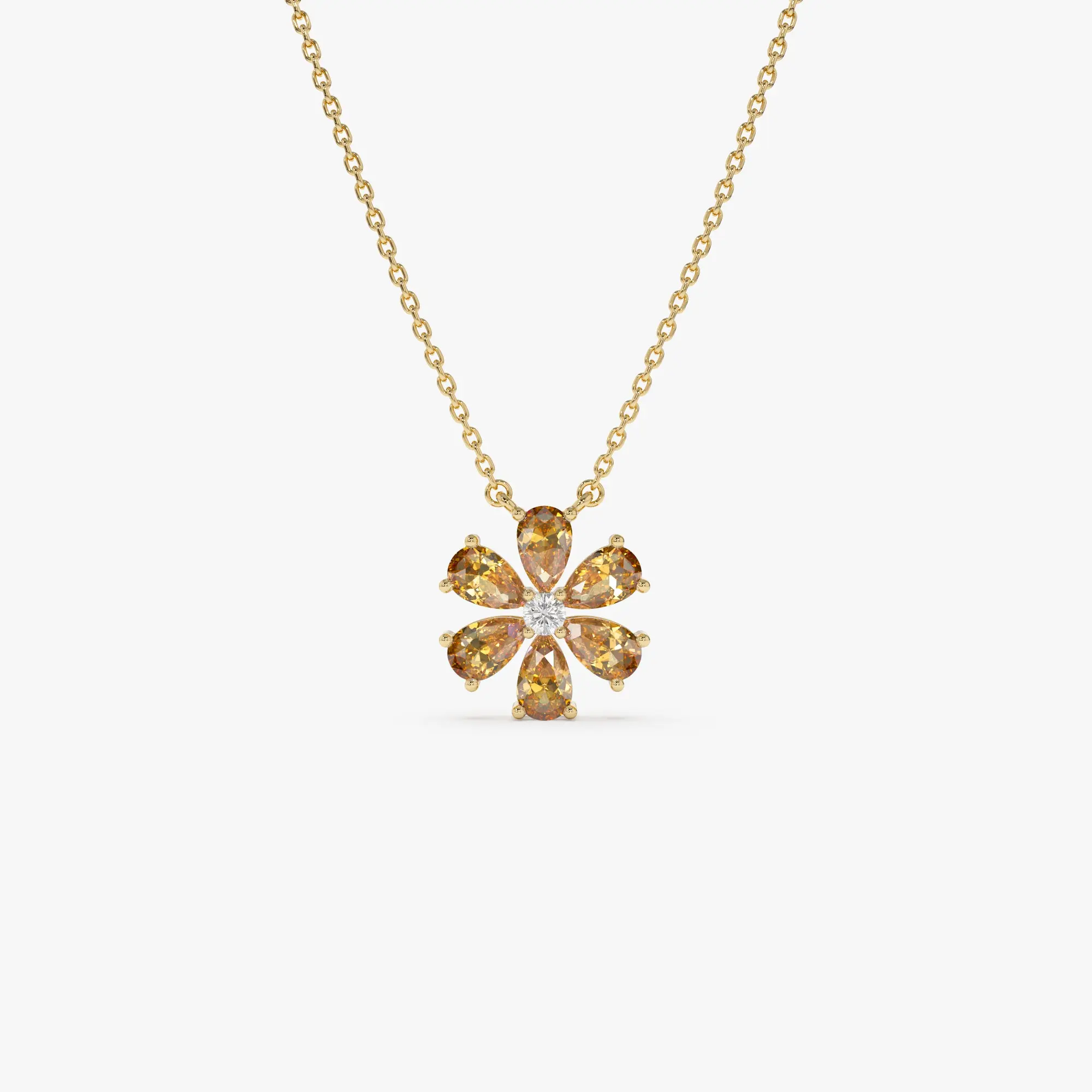14K Gold Citrine Flower Necklace