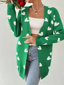 Women's Heart Knit Cardigan, Perfect for Valentine's Day, Fashionable and Comfortable, Ideal for Autumn and Winter, Cute Casual Layered