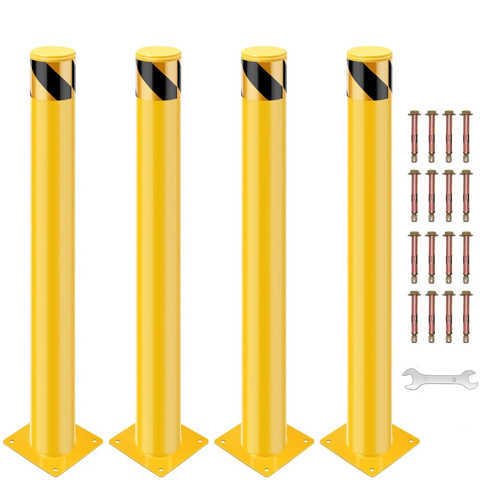 Safety Bollard Post, 48 x 4.5 in Steel Bollards, 4 Pack | Tech Safety Bollard Post, 48 x 4.5 in Steel Bollards, 4 Pack