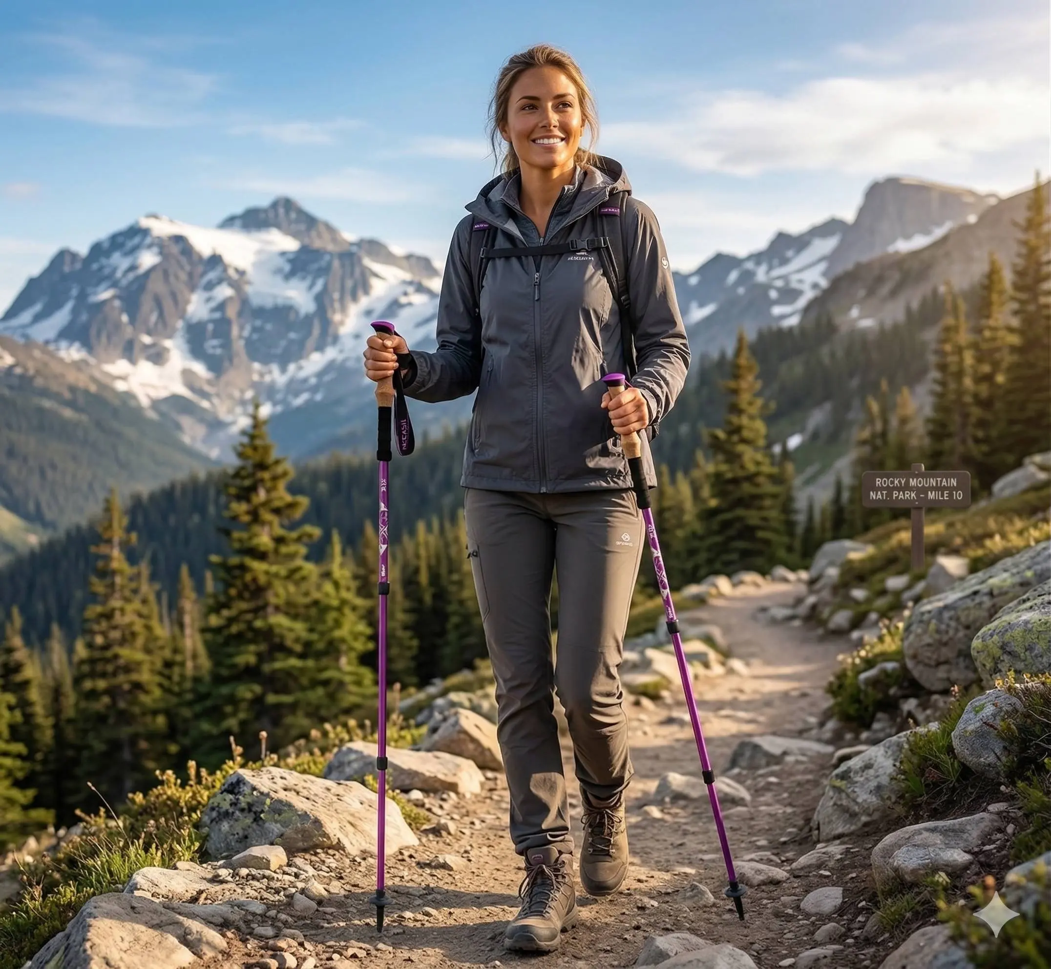 Foldable Trekking Poles for Men and Women, 7075 Aircraft-Grade Aluminum, Genuine Cork Handles, Lightweight Adjustable-Height Camping Equipment for Hiking, Backpacking