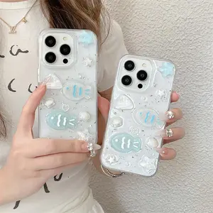 3D Shell & Starfish Pattern Clear Phone Case, Cute Phone Case, Decorative Phone Protector Cover Compatible with iPhone 11 12 13 14 15 16 Pro Max, Casing, Protection