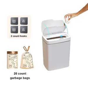 【TikTokShopBlackFriday】3.9 Gallon Self-Sealing Smart Trash Can -Automatic Refill Bin with Motion Sensor for LivingRoom, Bedroom, Kitchen, and Bathroom,Narrow Household ltem,2 Counts Hook & 1 Roll Garbage Bag,hashtag,TikTokShopCyberMonday, Christmas Gifts