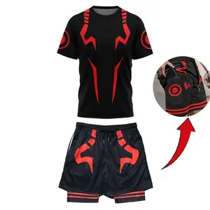 Anime Jujutsu Compression Set Fitness Suit for Men Quick Dry 3D Sport Shirt+Gym Shorts Running Workout Sportswear #   Summer #   Outdoor Fun