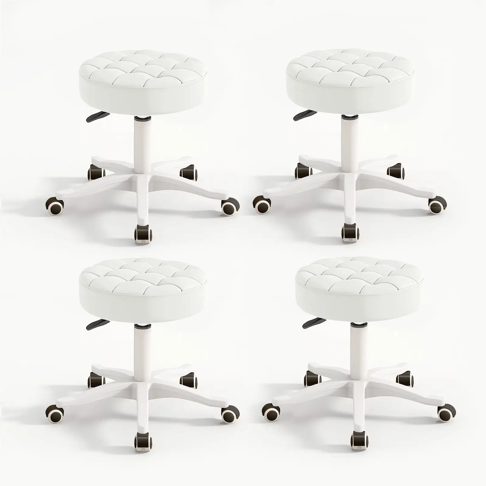 【Back To School】Small Chair Round Rolling Stool with Wheels PU Leather Height Adjustable Swivel Drafting Work SPA Salon Stools Home Office Chair