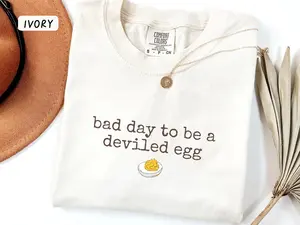 Bad Day to be a Deviled Egg Shirt Comfort Colors, Funny Thanksgiving Dinner T-Shirt, Sarcastic Friendsgiving Tee Unisex T-Shirt for Men & Women Casual Outfits Crewneck Tshirt Everyday Shortsleeve Top Womenswear shirts women vintage graphic tees