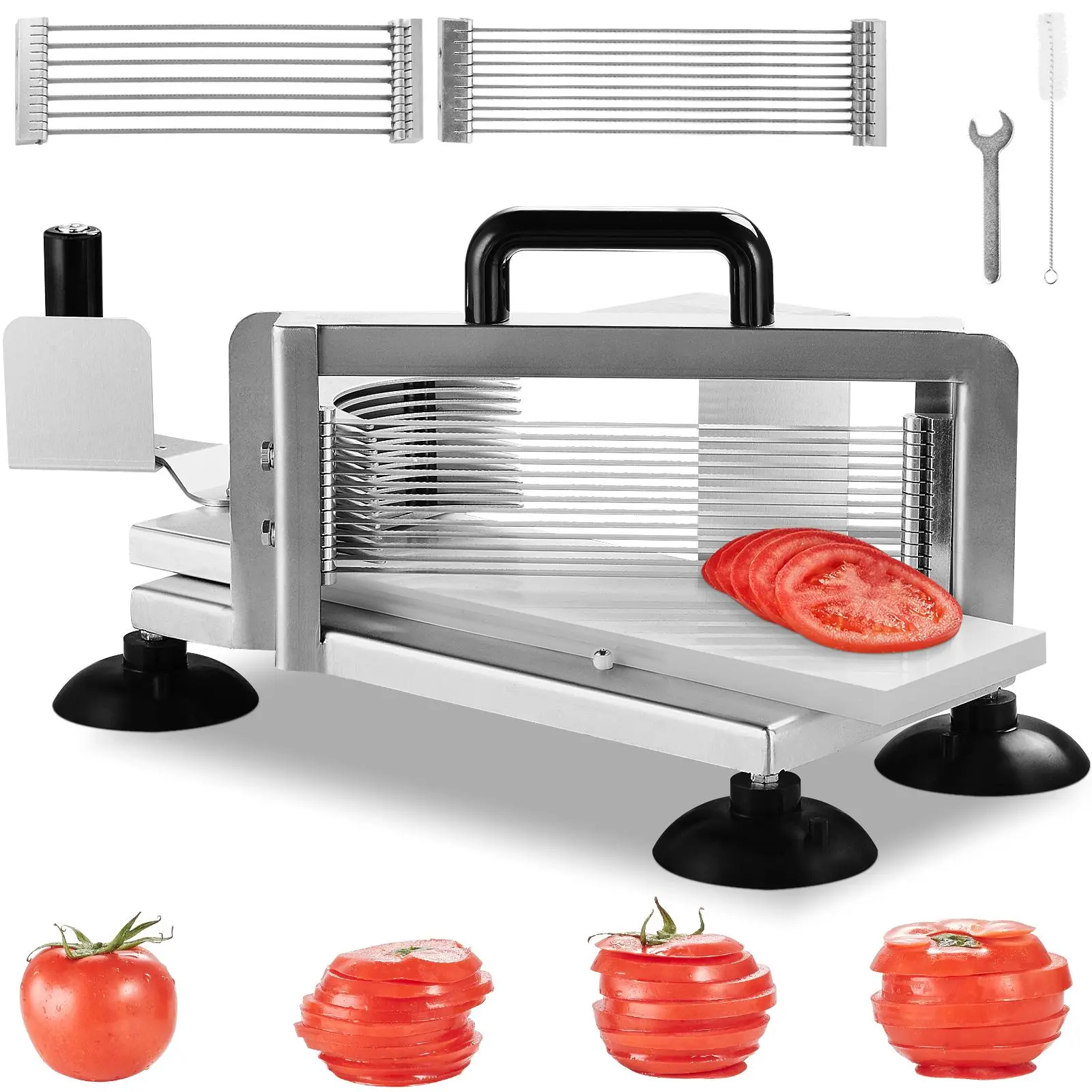 VEVOR Commercial Tomato Slicer,  1/4"+3/8"+3/16" Tomato Cutter Slicer, Stainless Steel Heavy Duty Tomato Slicer Machine, Manual Tomato Slicer with Non-slip Feet, Cutting Tomatoes, Cucumbers, Bananas