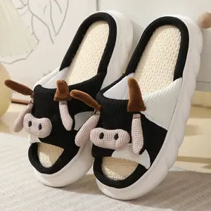 Slip Resistant Cartoon Cow Fuzzy Animal Slippers Winter Cute Warm House Slippers for Women