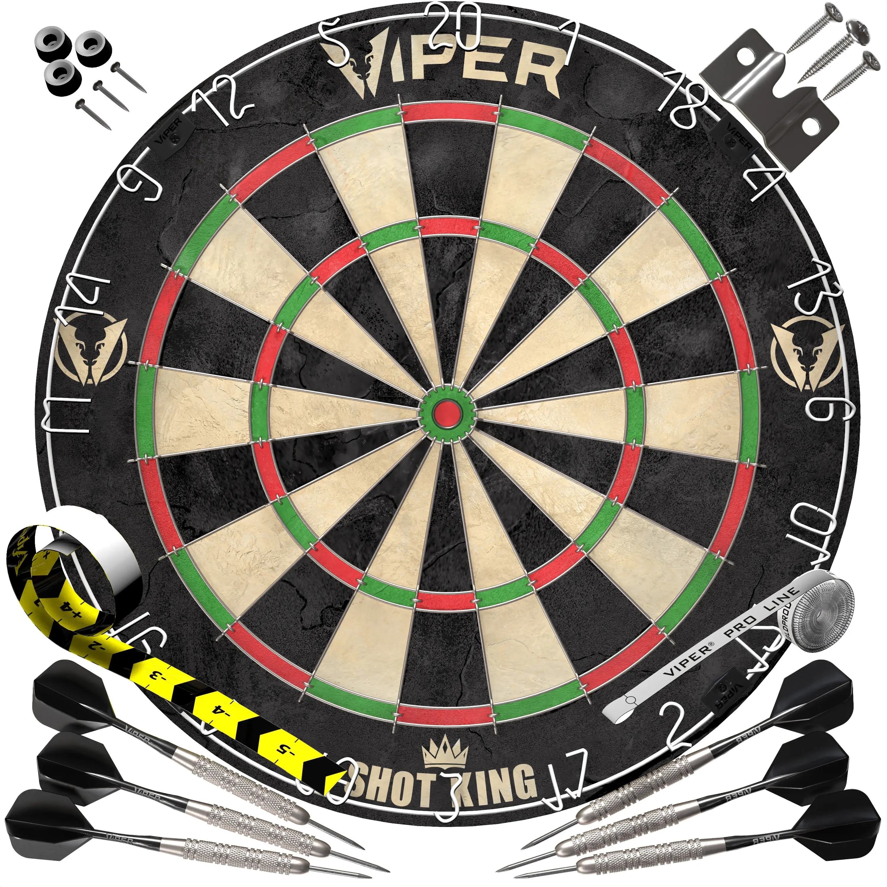 Viper Shot King Sisal Dartboard - Black and White Design, Includes Sisal Pins, Official Competition-Grade, Model Viper, Dart Board Game, Standard, 17.75" Face, Self Healing, Spider Wire