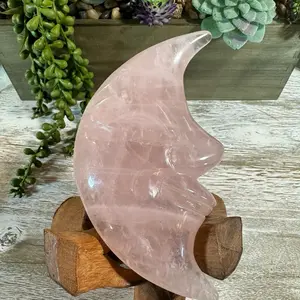 XLARGE Rose Quartz Moon | Heart Chakra | Love Stone | Carved Moon Rose Quartz | Pink Quartz | Unique Crystal