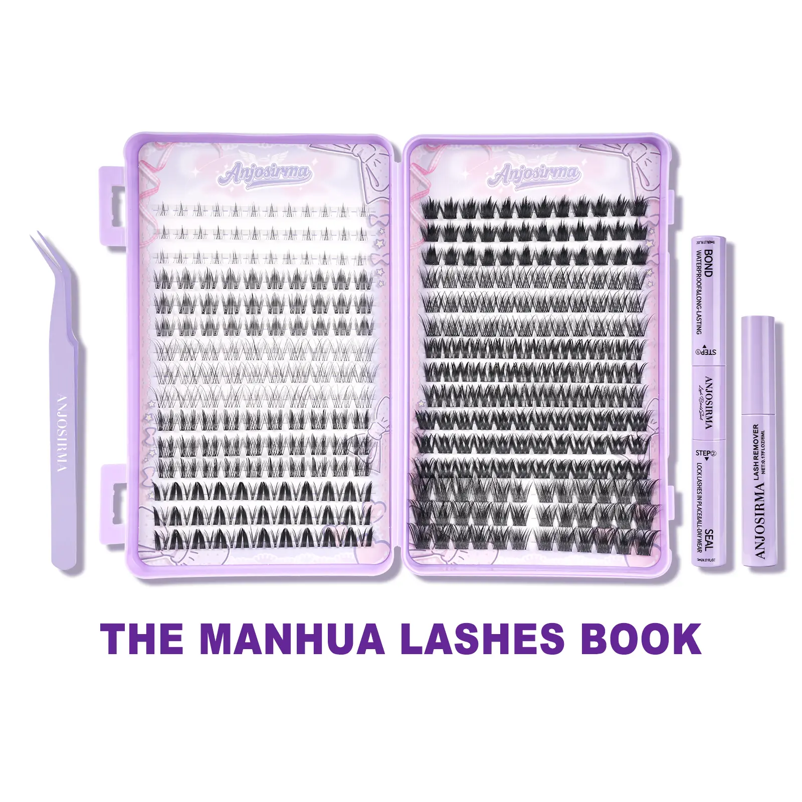ANJOSIRMA Manhua Lashes Book -10 Styles Mix Lashes Clusters Kit 336Pcs Individual Cluster Lash Extensions Kit Wispy Eyelash Clusters with Lash Bond and Seal and Tweezers Glue Remover