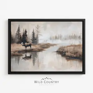Moose Wall Art Rustic Nursery Art Moose Vintage Cabin Decor Wildlife Poster Unframed  Forest Painting Cabin Wall Decor Wilderness Artwork