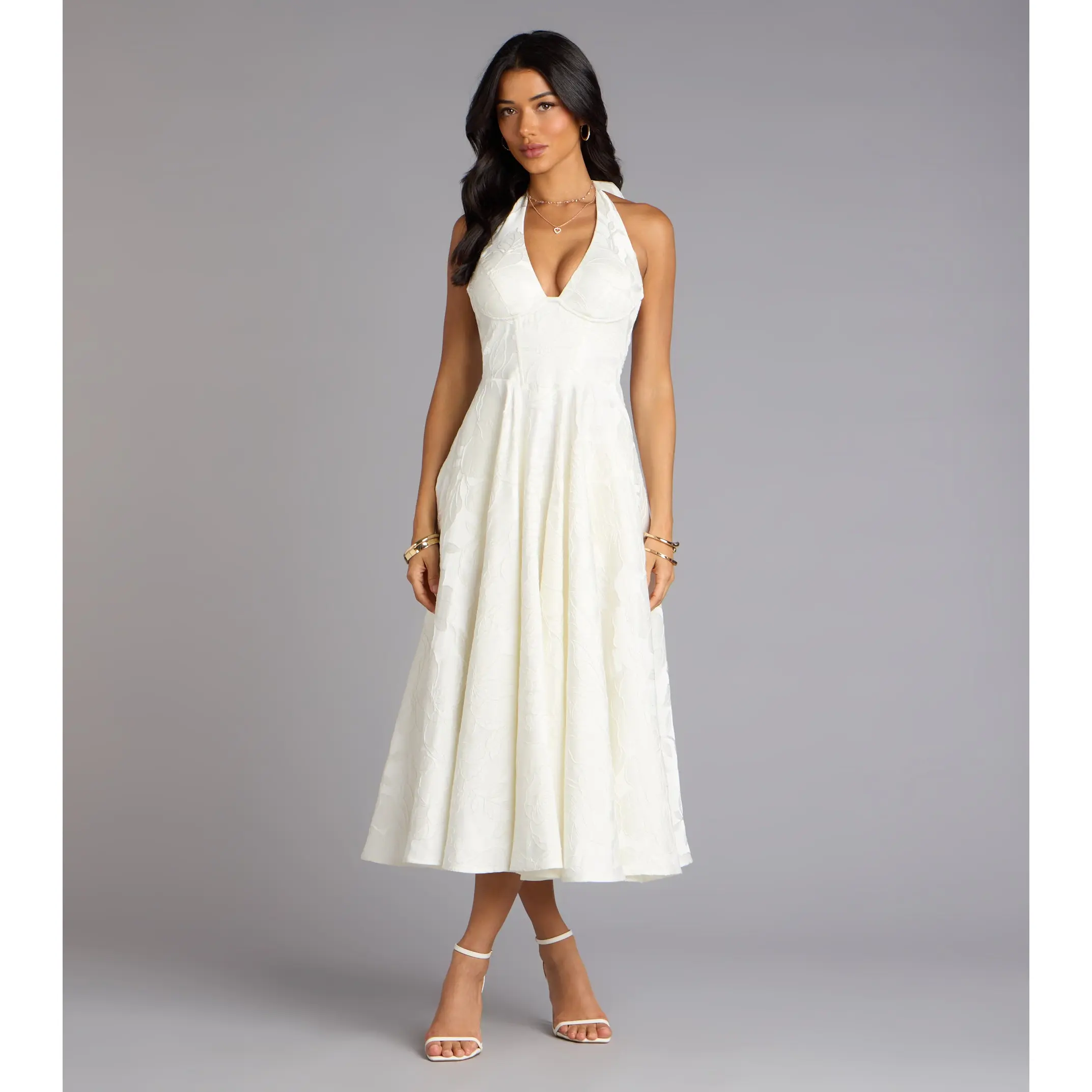 Ellen Lace-Up Halter A-Line Midi Formal Dress
