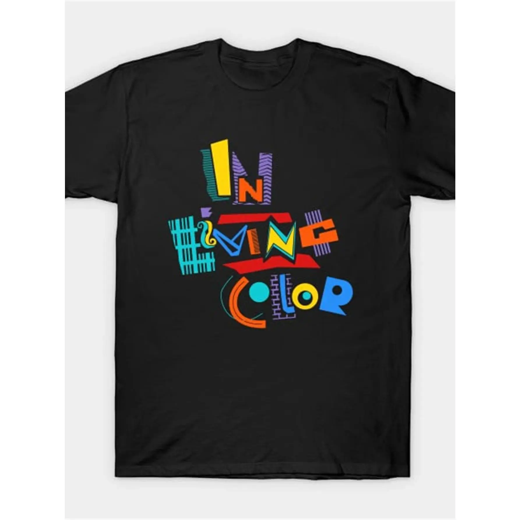 Men's Retro "Vibrant Colors" Graphic T-Shirt Print - Short Sleeves Crew Neck, Black Vibrant Geometric Graphic Design, Summer Casual Street Style, Breathable Fabric Top Short Sleeves