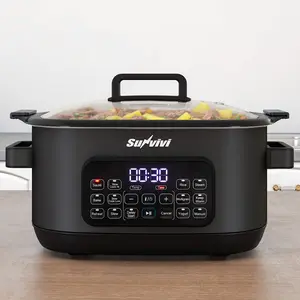 Sunvivi 12-in-1 Multi Slow Cooker Roaster Oven, 6.5QT Sliver Digital Programmable Slow Cooker with Rack, Large Removable Nonstick Crock, Glass Lid, Multicooker with Timer Temp Control, Delay Start