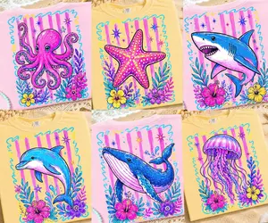 Preppy Sea Creature Comfort Colors Shirt, Coastal Ocean Animal Tee, Beach Life, Summer Marine Apparel Clothing k42