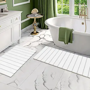 2 Pack Foldable Stone Bath Mats, White Absorbent Diatomaceous Earth Bath Rug, Non-Slip Shower Mat, Quick-Drying Bath Rug and Drying Mat for Tub and Shower