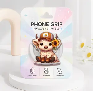 Sunflower Highland Cow Phone Grip MagSafe, Cute Western Cow Acrylic Griptok, Kawaii Farm Cow Phone Holder, Flower Kindle Accessory for Girls
