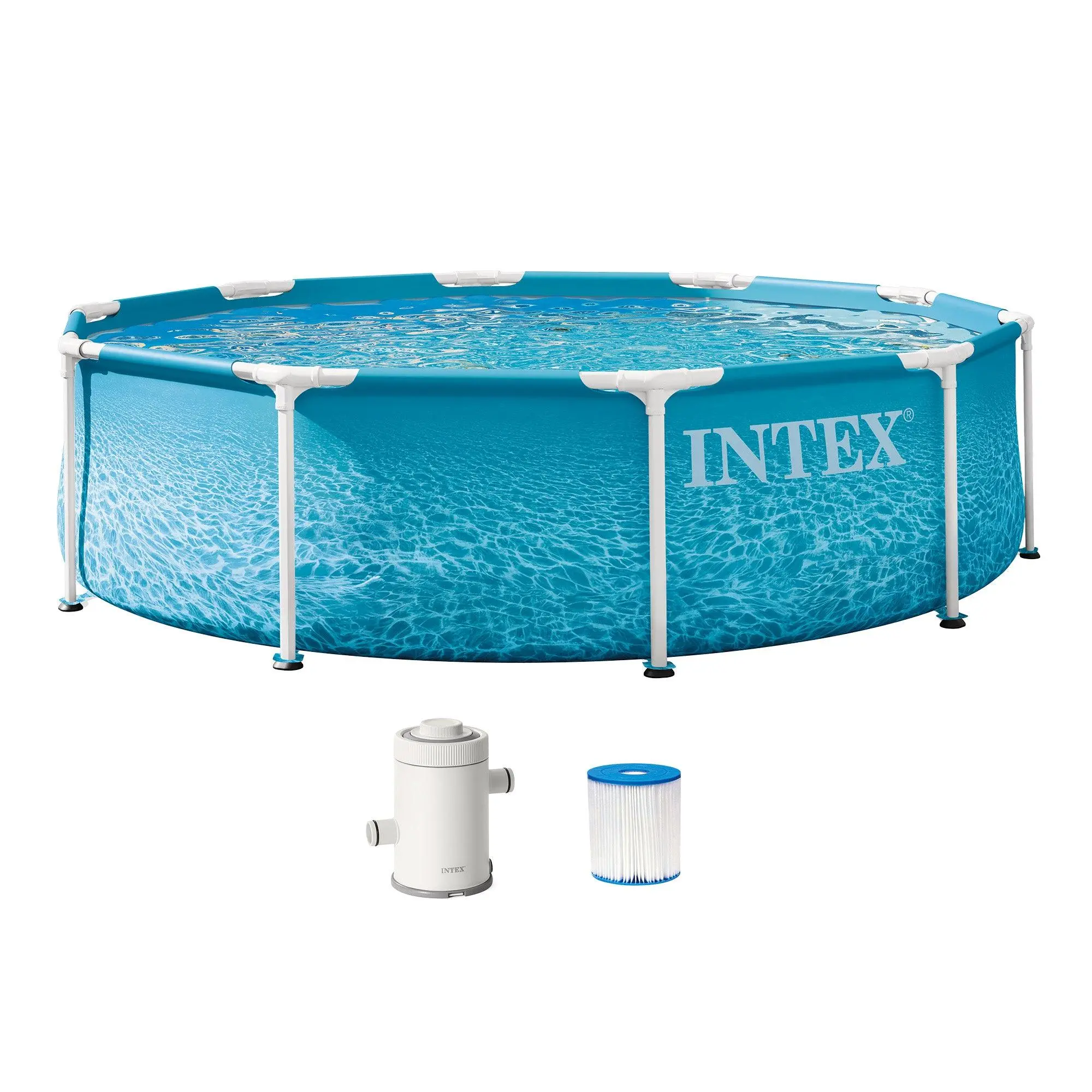 INTEX 28207EP 10Ft X 30In Beachside Metal Frame Above Ground Pool Set w/ Pump