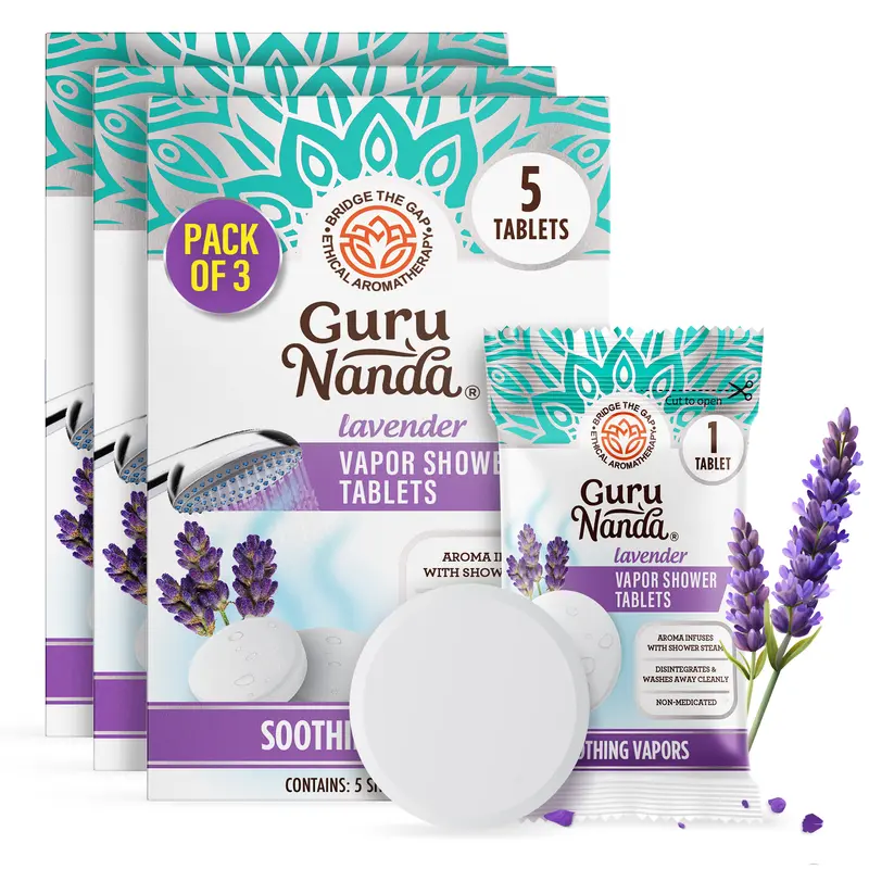 GuruNanda Lavender Vapor Shower Tablets Clean Dissolving Aromatherapy Steamers with Lavender Menthol Soothes Promotes Relaxation Ideal for Gifting 15 Count Pack of 3 Body Care Soothing