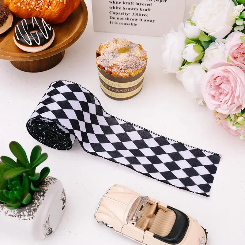 Checkerboard Pattern Ribbon, 1 Count Modern Ribbon, DIY Decorative Ribbon for Car, Gift Wrapping, Sewing Accessories & Haberdashery