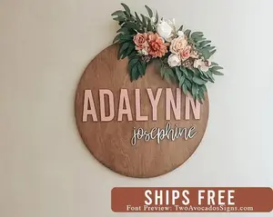 Nursery name sign, round name sign, above crib sign, 3d name sign, baby name sign, boy name sign, girl name sign, custom name sign
