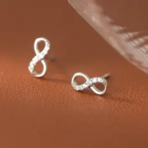 s925 sterling silver Infinity Love Symbol Stud Earrings，Minimalist Simple Unique Earrings for galentine‘s party valentine’s day gift，fashion zirconia earrings，anniversary holiday jewelry，gift for women
