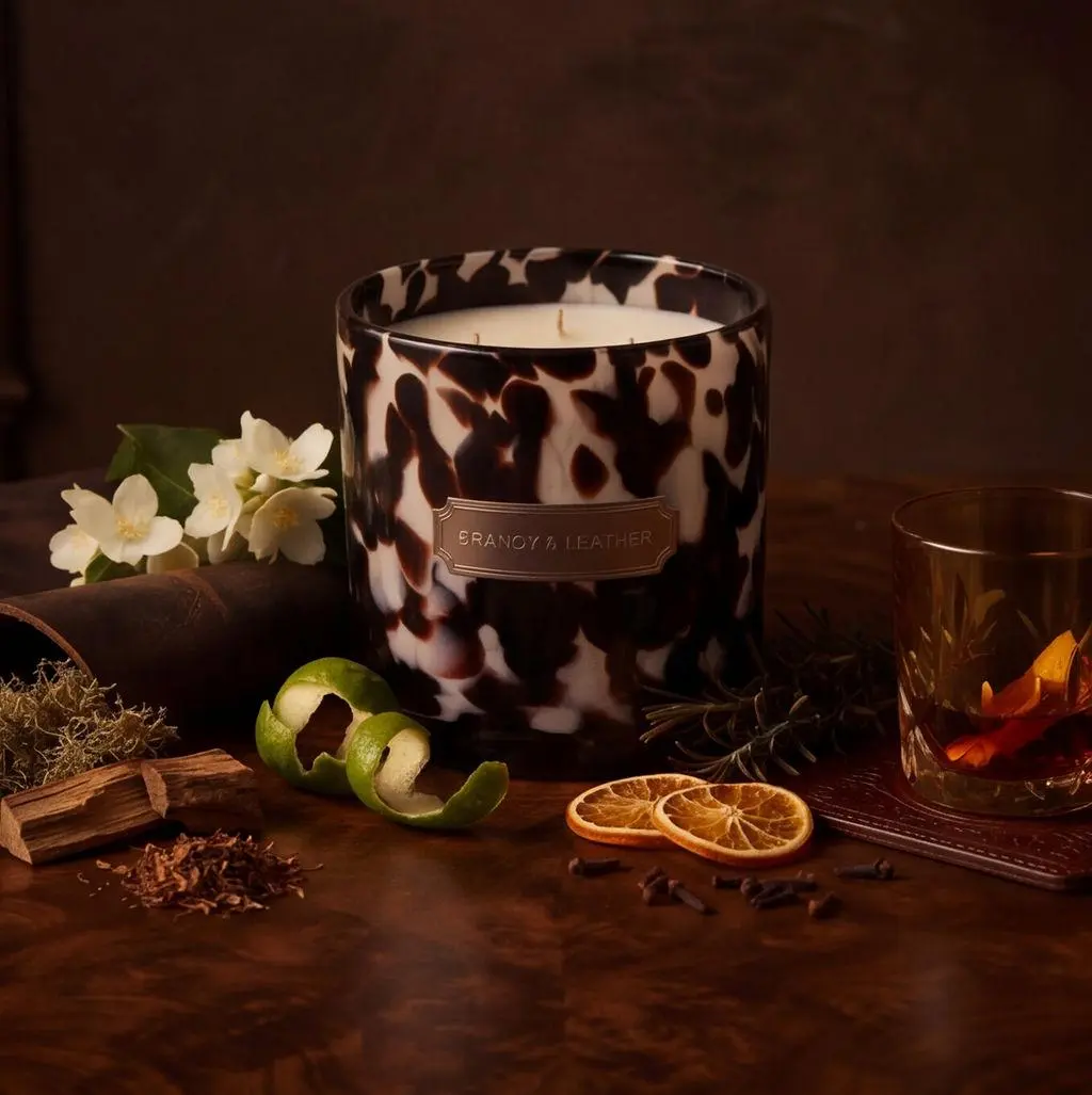Brandy-Scented Leather-Infused Candle, Home Decor & Home Supplies Fragrance Candle